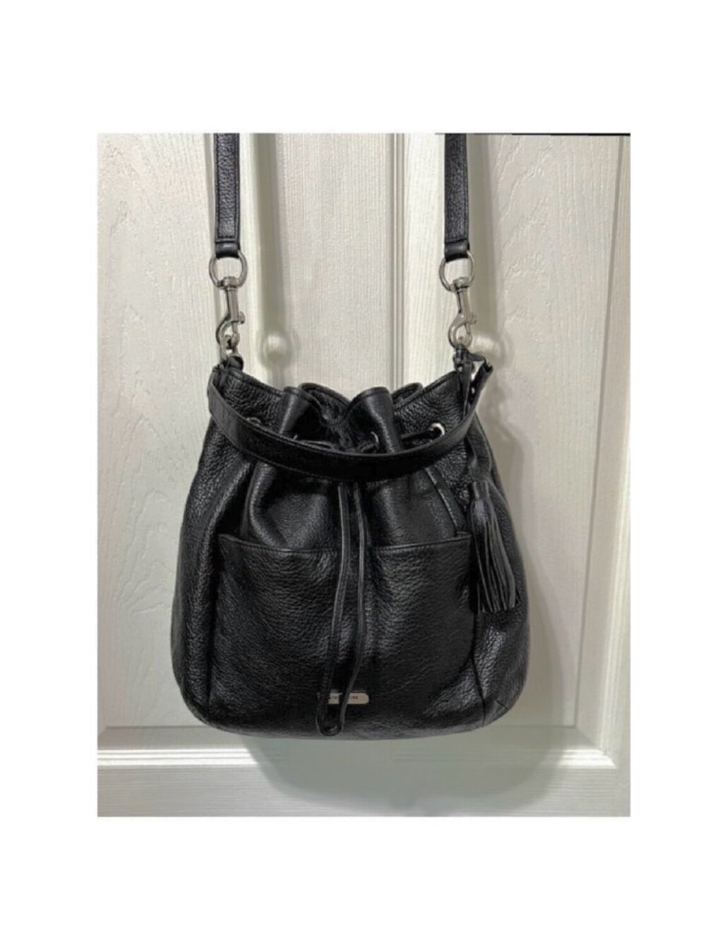 Coach Avery Crossbody Black Pebbled Leather Drawstring Shoulder Bag Handbag